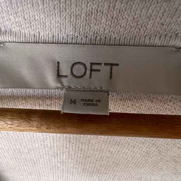 Loft Cardigan Womens Size Medium Oatmeal Open Knit Cotton Blend Pockets - Picture 2 of 15